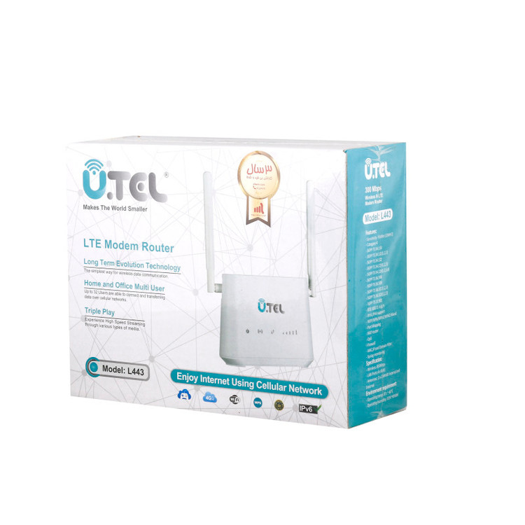 مودم 4G/TD-LTE یوتل به همراه یک عدد سیمکارت آپتل با 50 گیگ اینترنت شش ماهه
